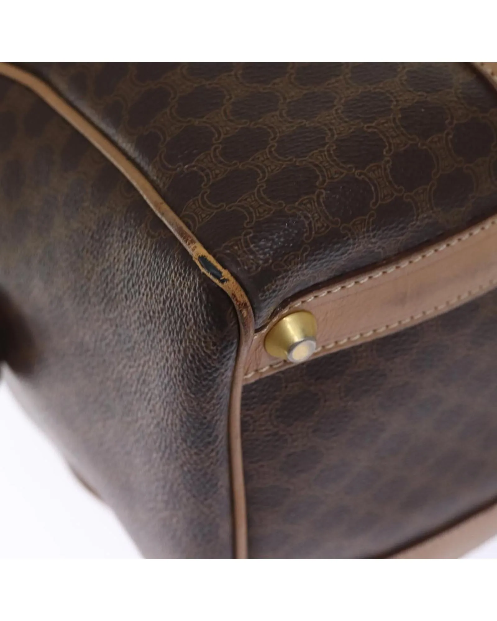 Canvas Boston Bag with Brown PVC Leather Material and Multiple Compartments