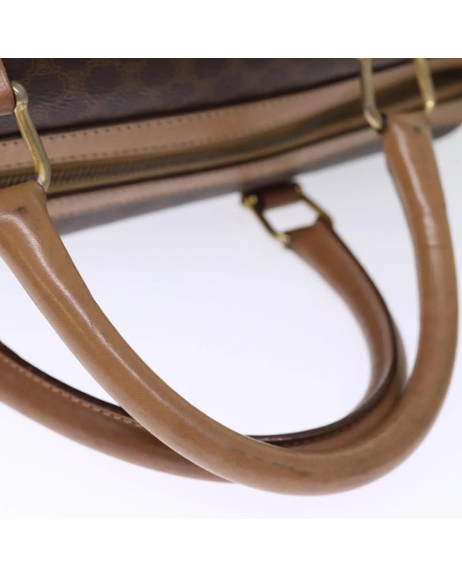 Canvas Boston Bag with Brown PVC Leather Material and Multiple Compartments