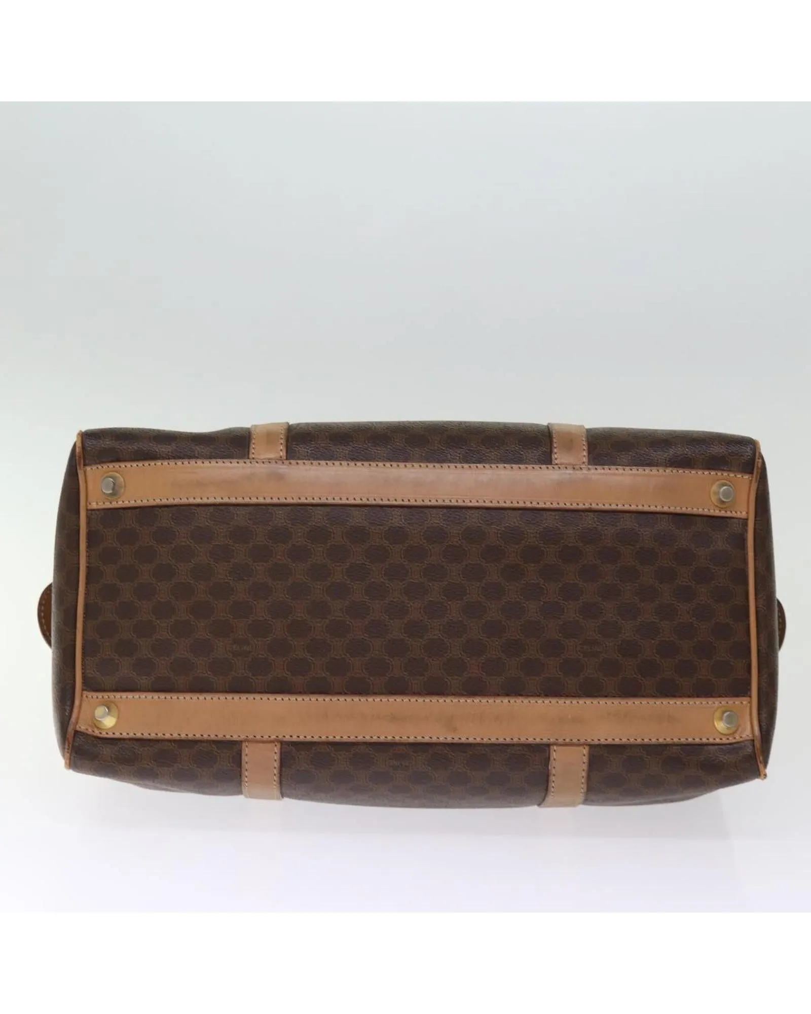 Canvas Boston Bag with Brown PVC Leather Material and Multiple Compartments