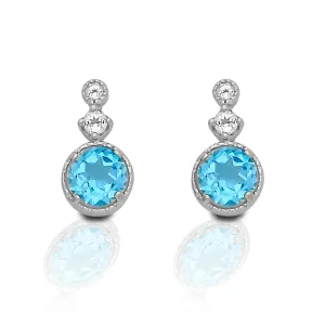 KELLY HERD BLUE TOPAZ THREE STONE EARRINGS - STERLING SILVER