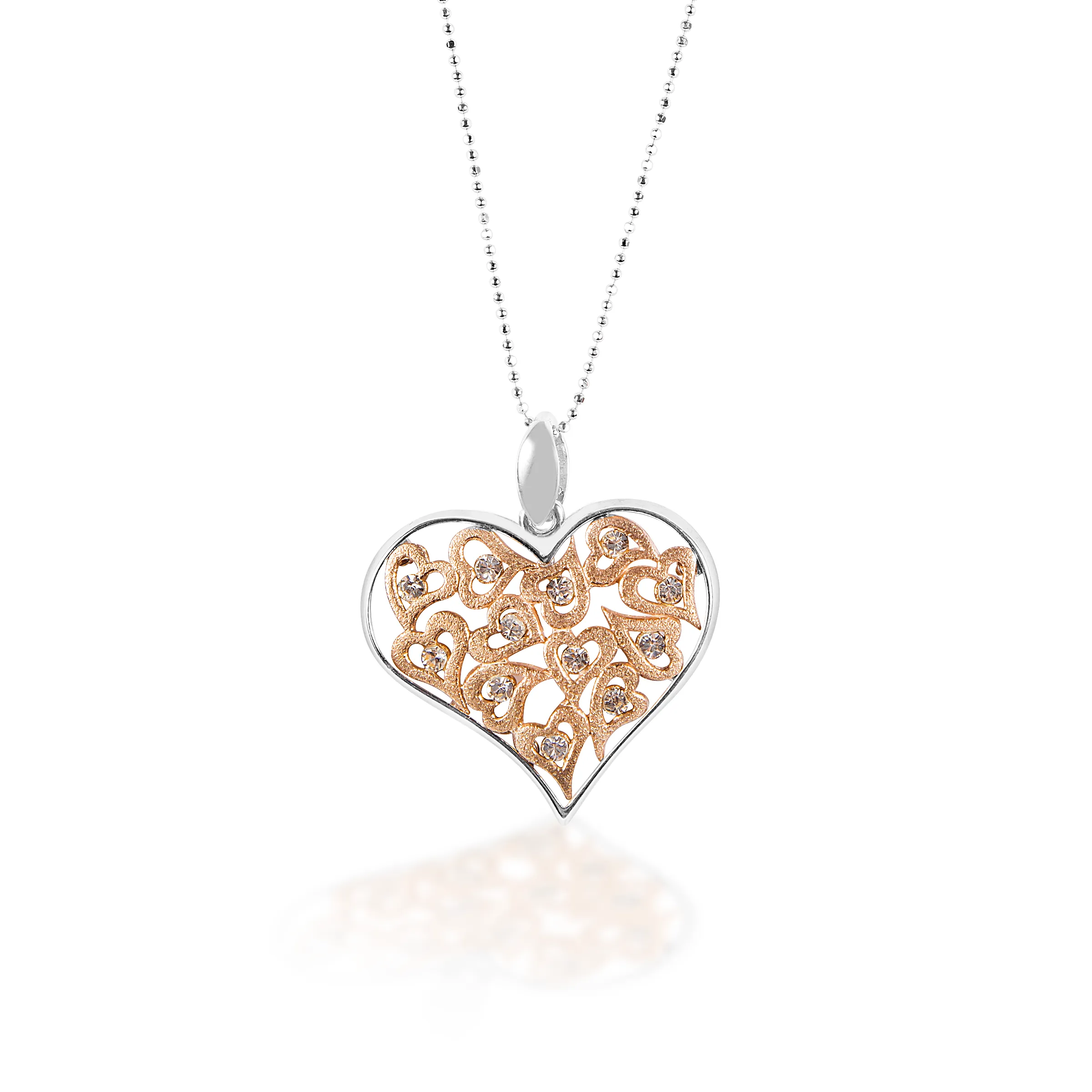 KELLY HERD CLEAR & ROSE GOLD MULTI-HEART PENDANT - STERLING SILVER